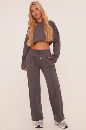 Charcoal Binding Detail Loungewear Co-ord Set - Ceri