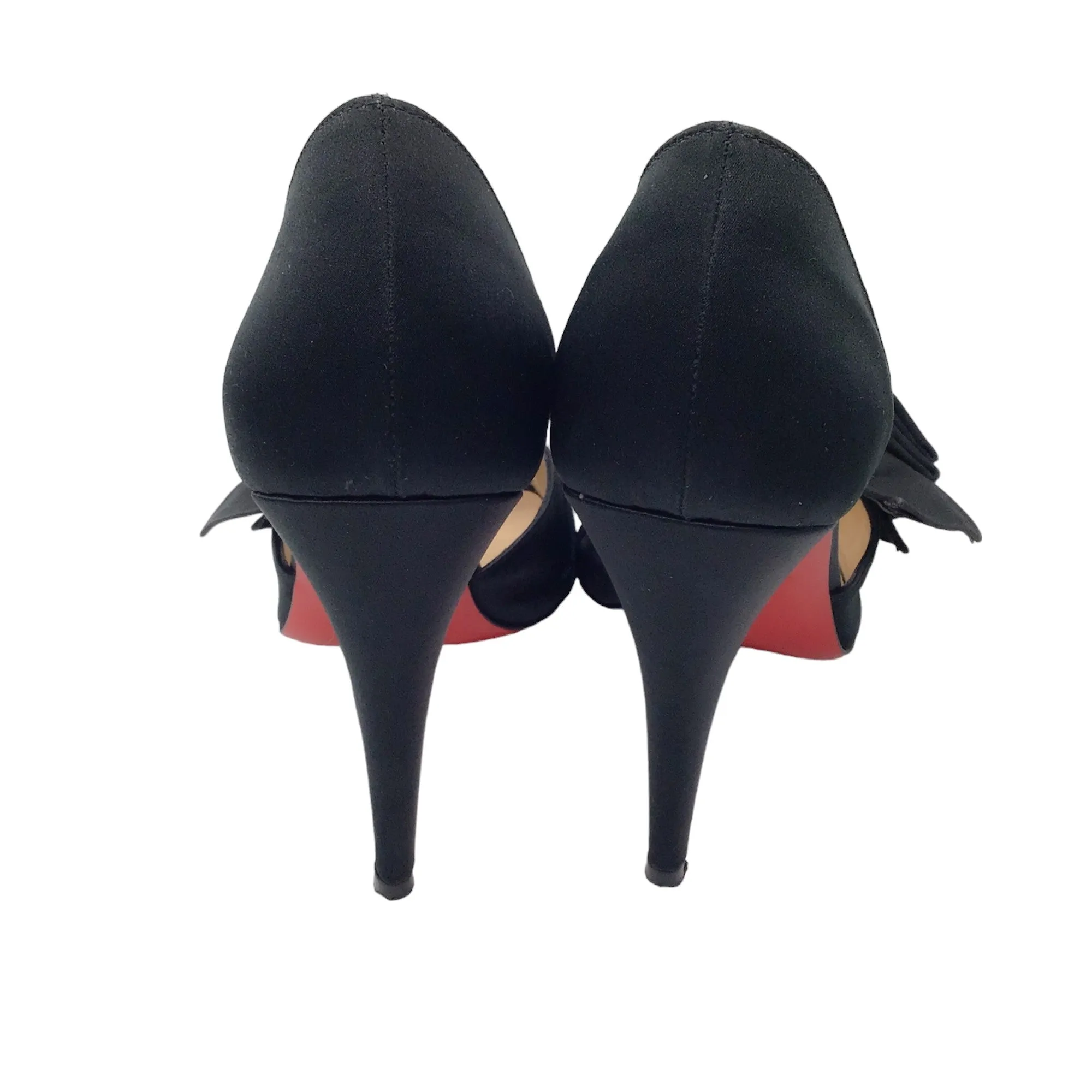 Christian Louboutin Black Bow Detail Satin Peep Toe Pumps