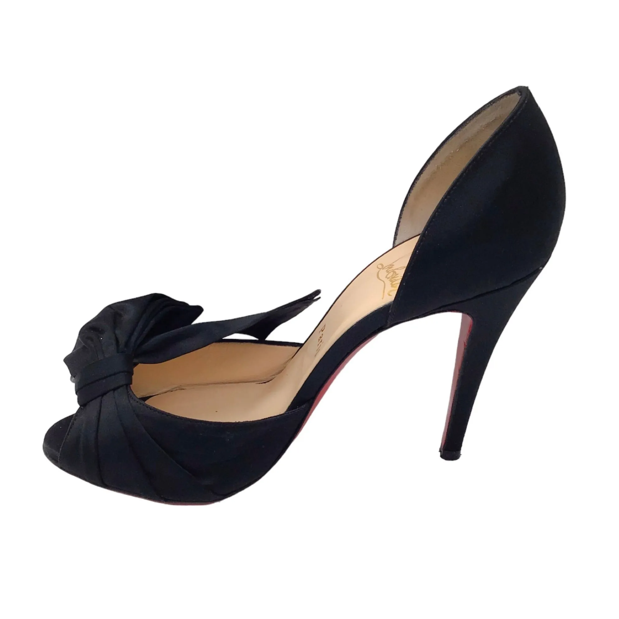 Christian Louboutin Black Bow Detail Satin Peep Toe Pumps