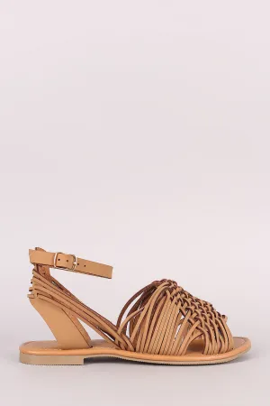 City Classified Woven Ankle Strap Open Toe Flat Sandal