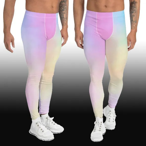 Colorful Pastel Men's Leggings, Light Pink Blue Meggings Best Men Tights -Made in USA/EU