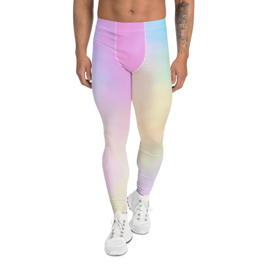 Colorful Pastel Men's Leggings, Light Pink Blue Meggings Best Men Tights -Made in USA/EU