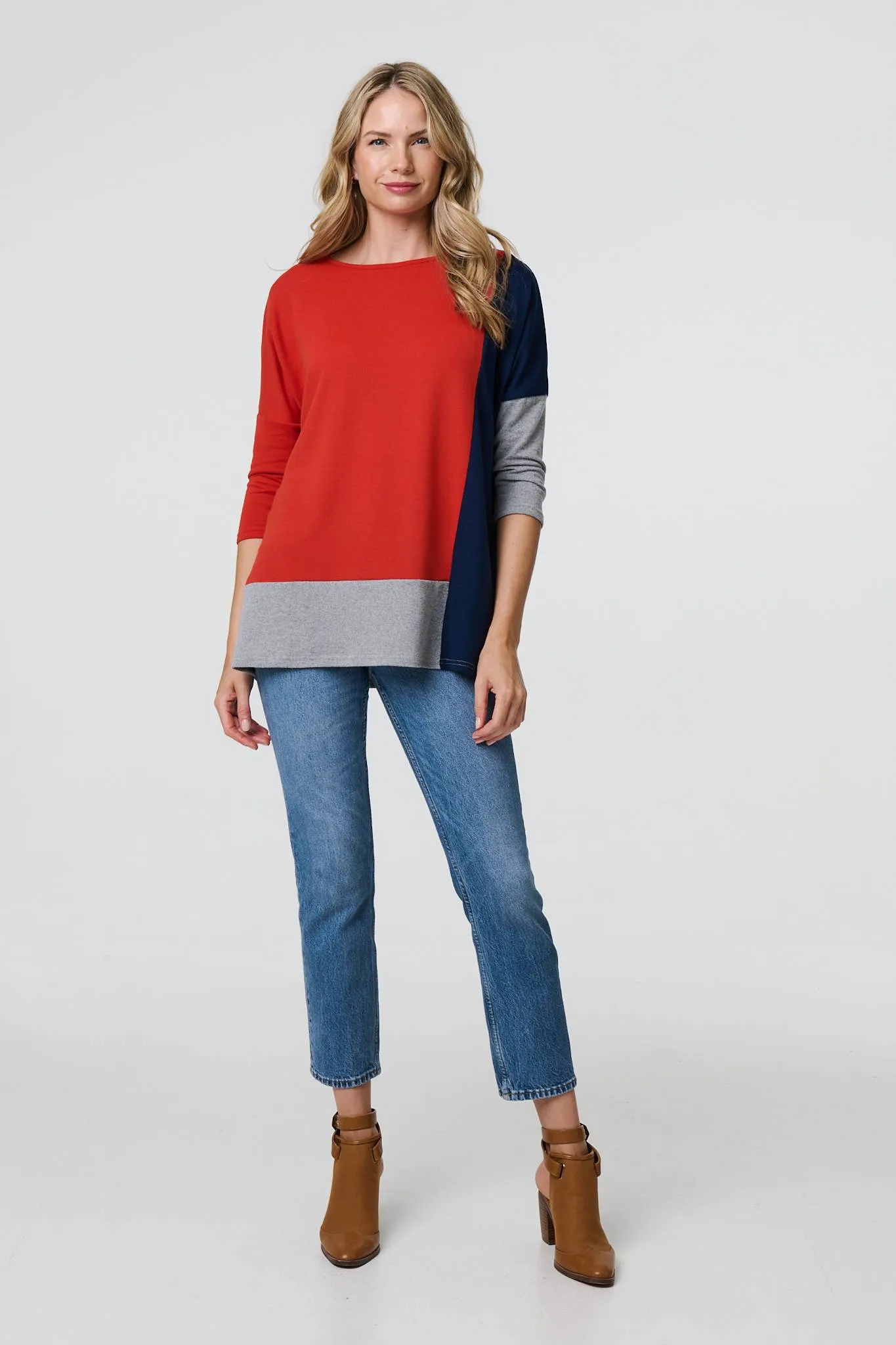 Colour Block Long Sleeve Relaxed Top