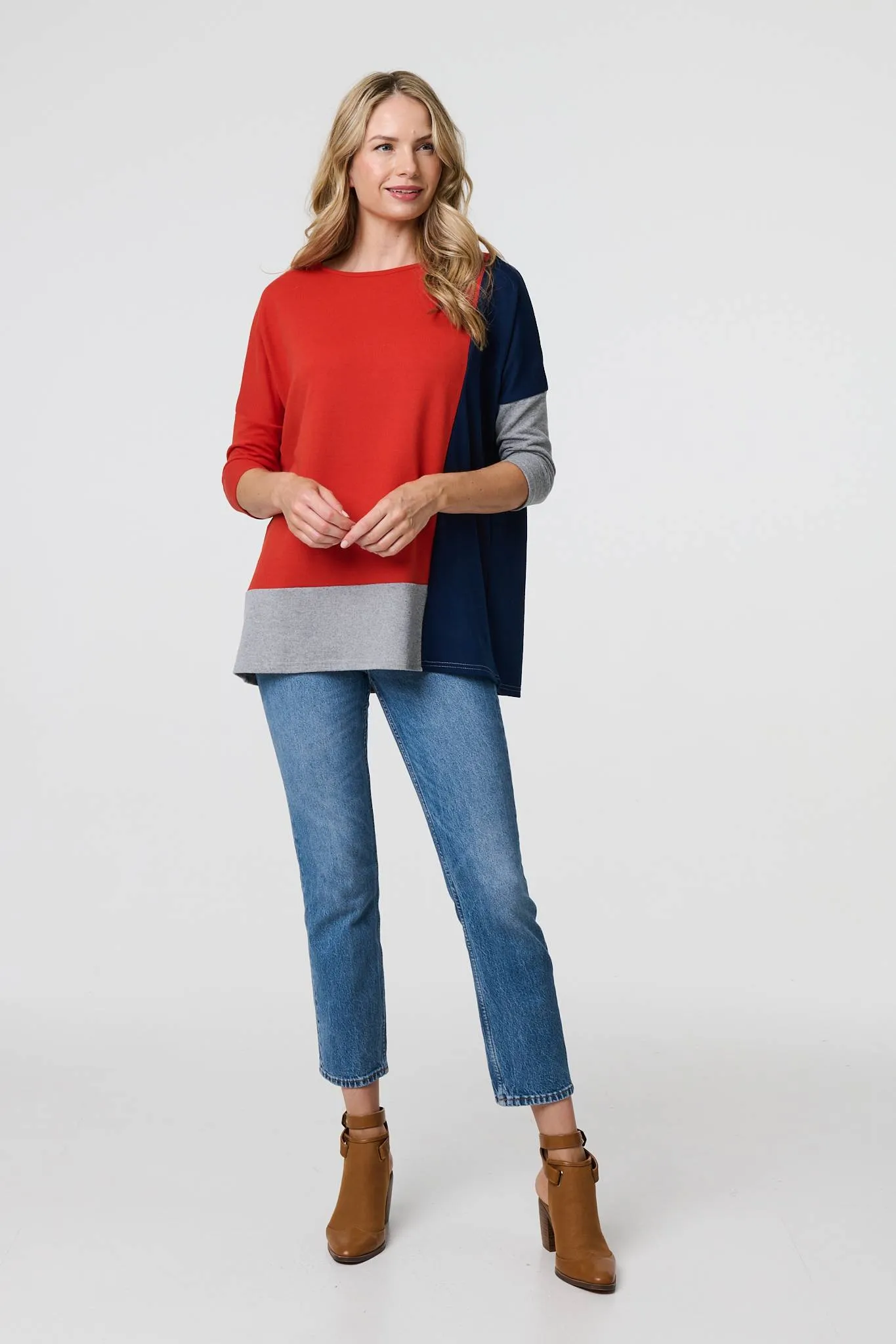 Colour Block Long Sleeve Relaxed Top