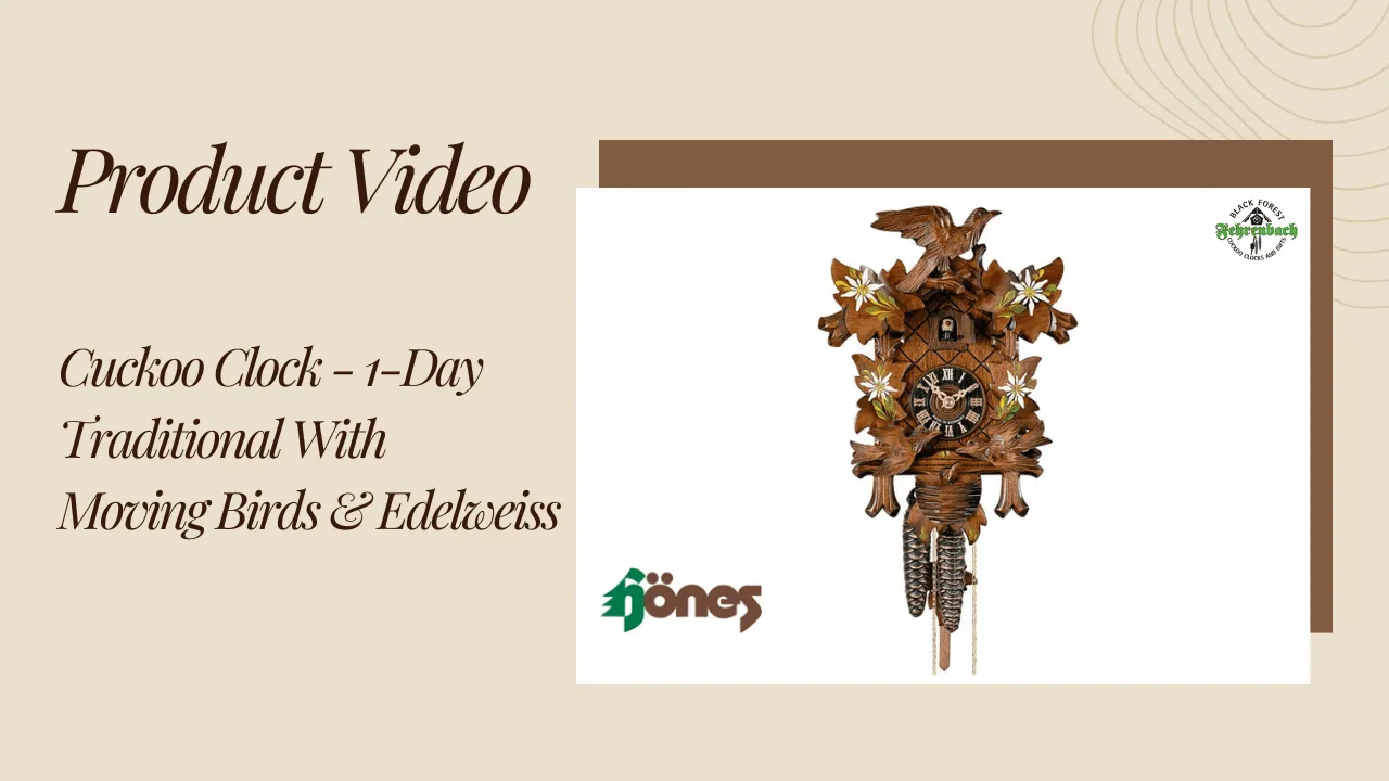 Cuckoo Clock - 1-Day Traditional With Moving Birds & Edelweiss - HÖNES