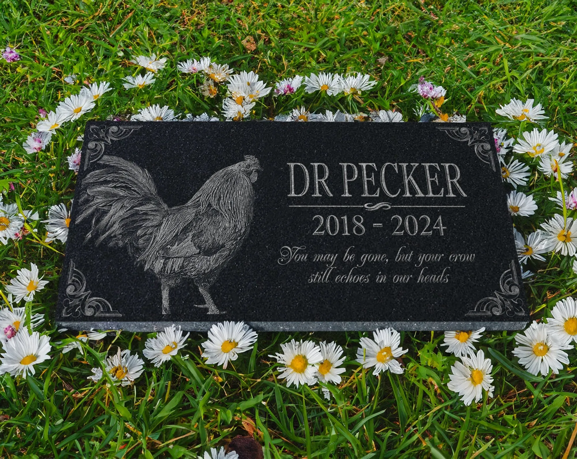 Custom Chicken Tribute: Personalize Granite Rooster Memorial Plaque | Hen Marker | Pet Loss Garden Stone | Chicken Decor | Coop Keepsake