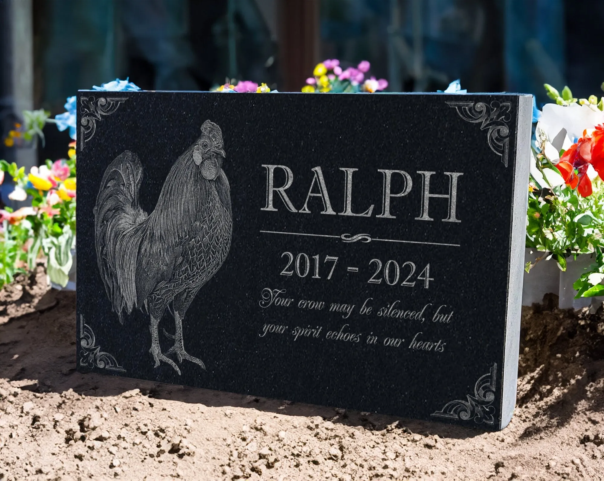 Custom Chicken Tribute: Personalize Granite Rooster Memorial Plaque | Hen Marker | Pet Loss Garden Stone | Chicken Decor | Coop Keepsake