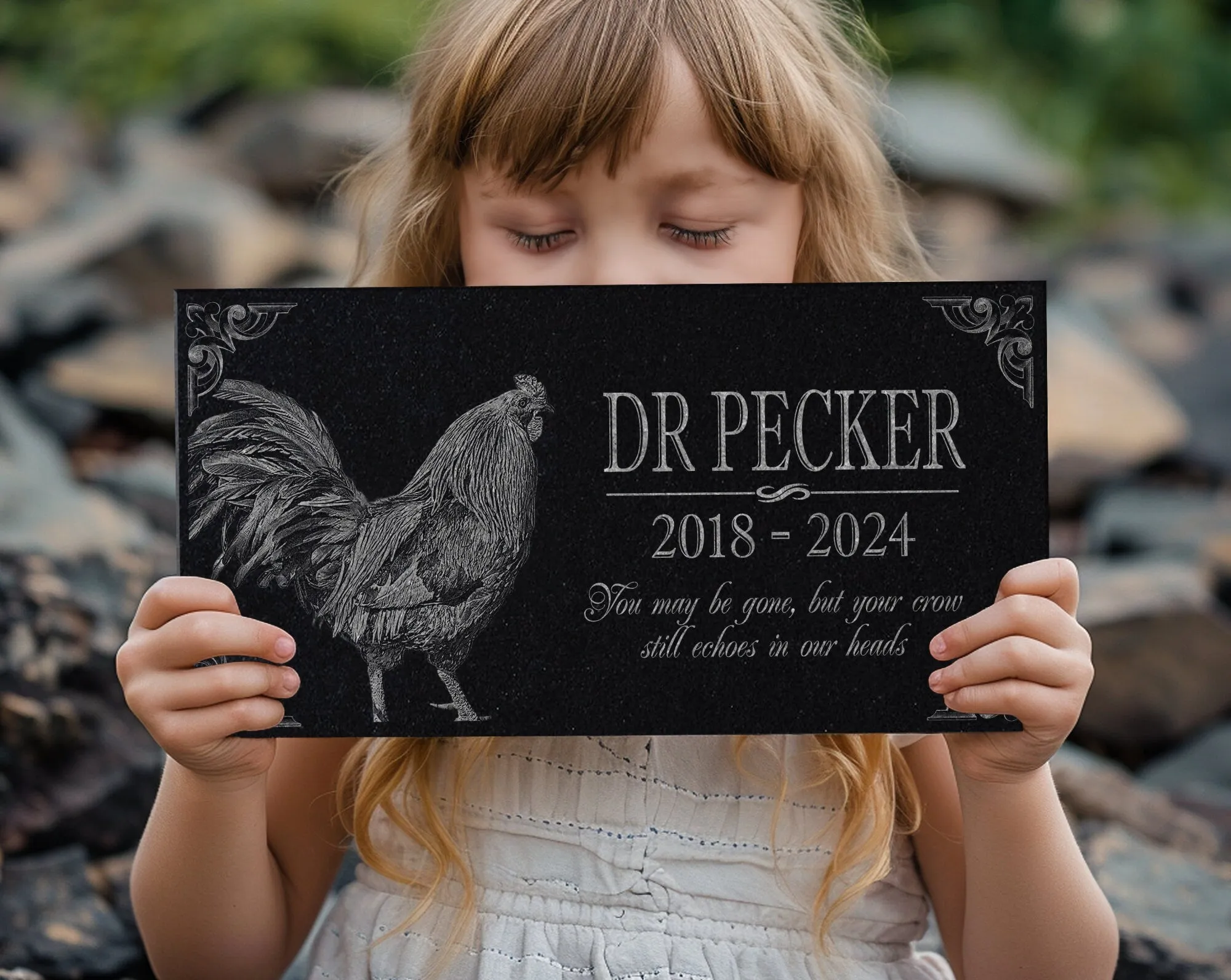 Custom Chicken Tribute: Personalize Granite Rooster Memorial Plaque | Hen Marker | Pet Loss Garden Stone | Chicken Decor | Coop Keepsake