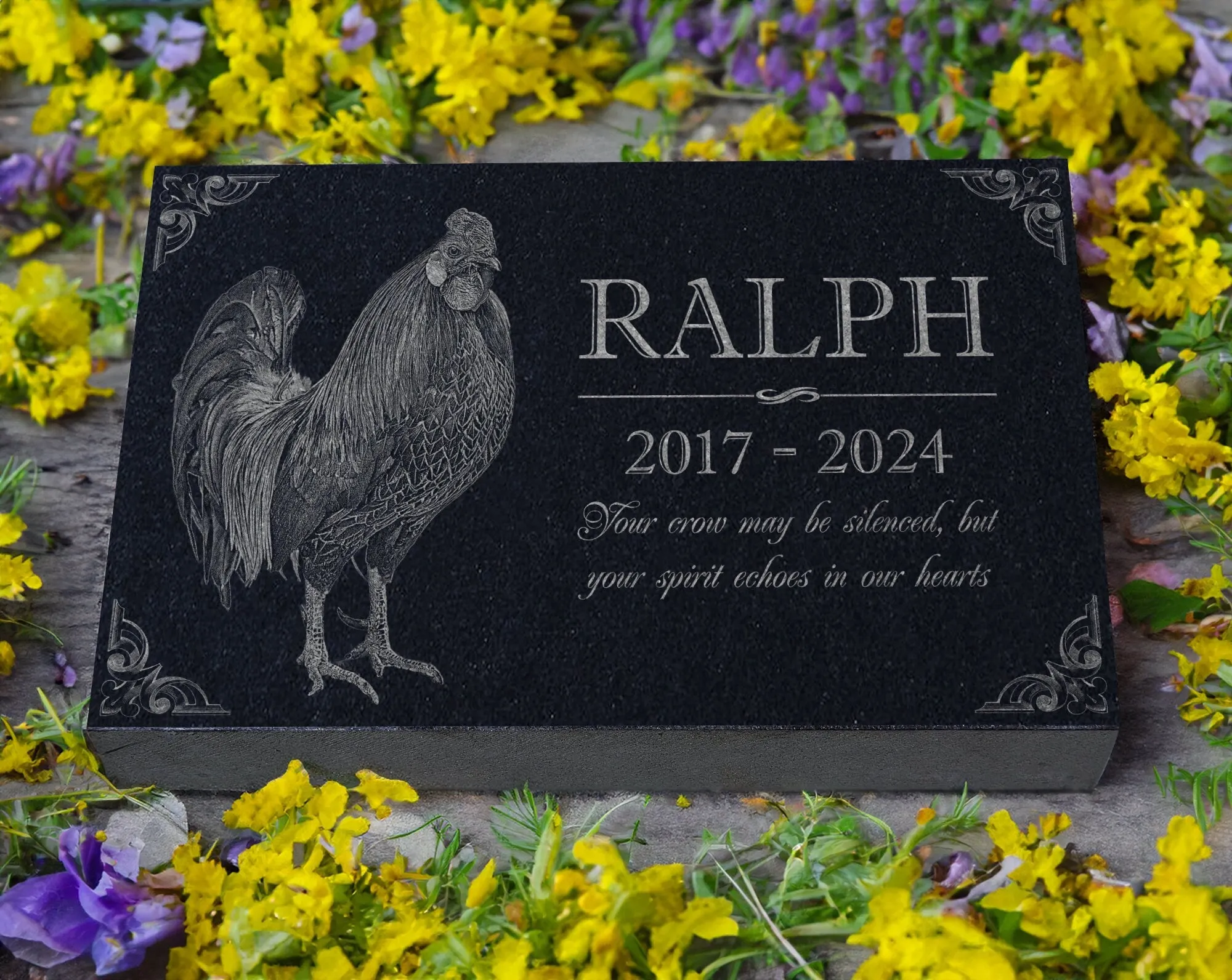 Custom Chicken Tribute: Personalize Granite Rooster Memorial Plaque | Hen Marker | Pet Loss Garden Stone | Chicken Decor | Coop Keepsake