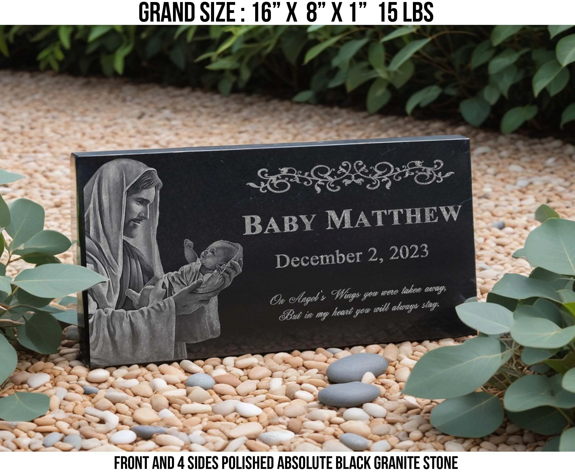 Custom Photo Laser Engraved Granite Headstone | Cemetery Grave Marker | Affordable Personalized Memorial Stone | Tombstone for Loved Ones