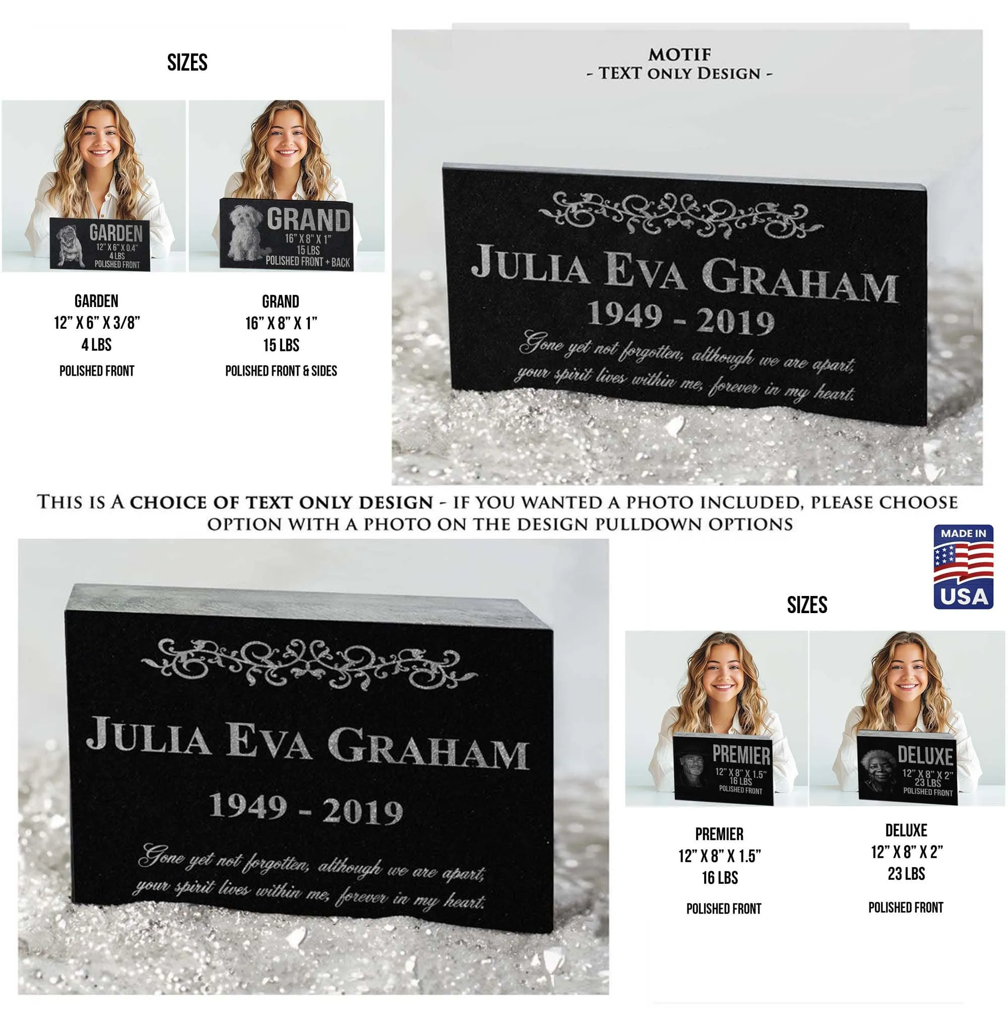 Custom Photo Laser Engraved Granite Headstone | Cemetery Grave Marker | Affordable Personalized Memorial Stone | Tombstone for Loved Ones