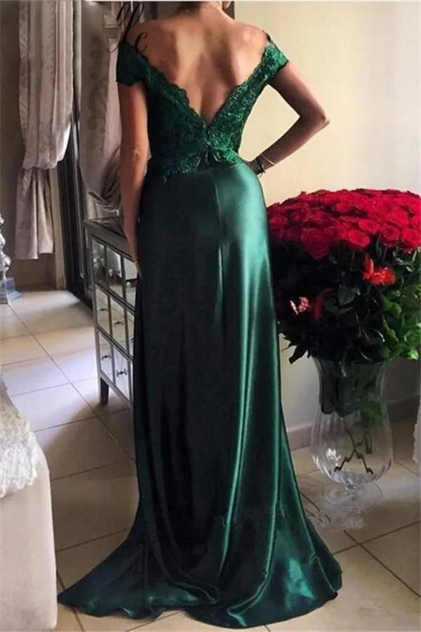 Dark Green Prom Dresses Off-the-shoulder Split Evening Dresses PSK172