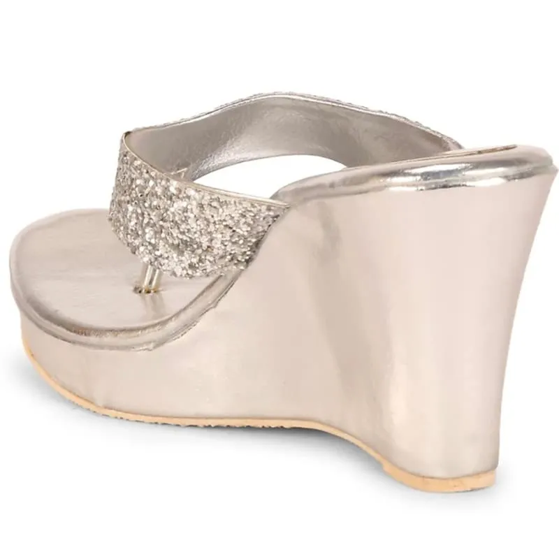 Delish Laides Wadding And Party Occastion Wedges Silver Heel For Women