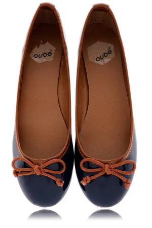 DEUX COULEUR Navy Patent Ballerinas