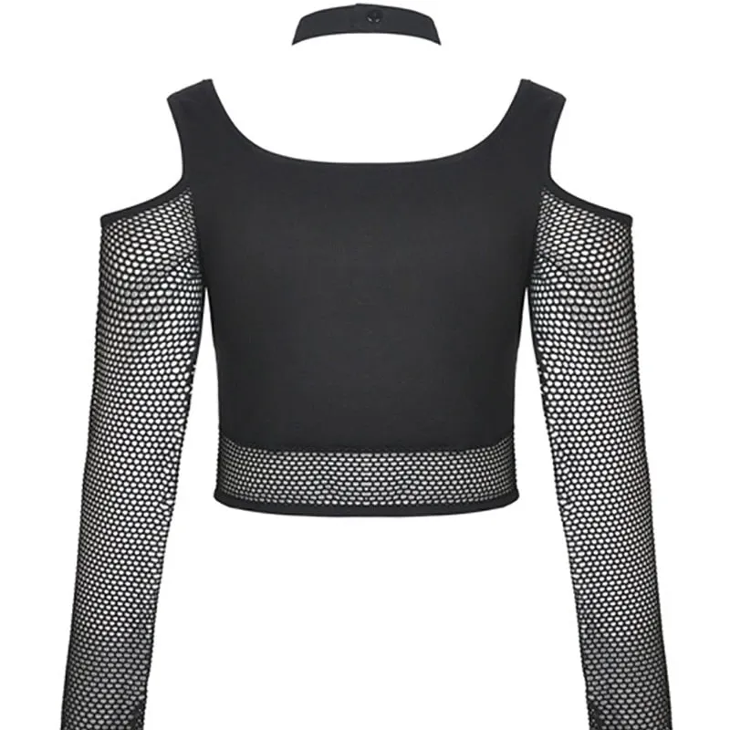 'Digging Your Grave' Black Alt Goth Fisnet Cut Out Top