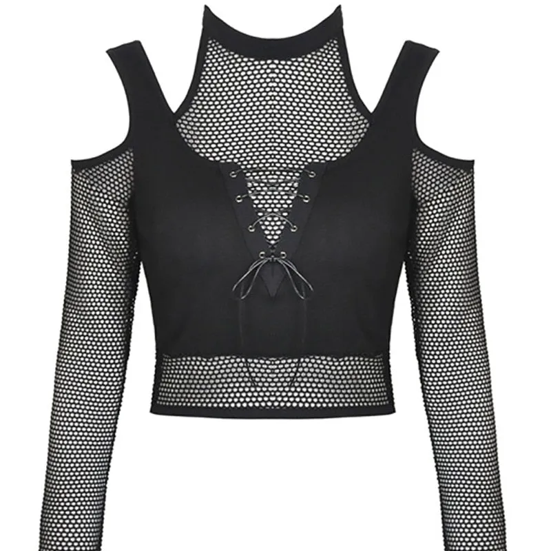 'Digging Your Grave' Black Alt Goth Fisnet Cut Out Top