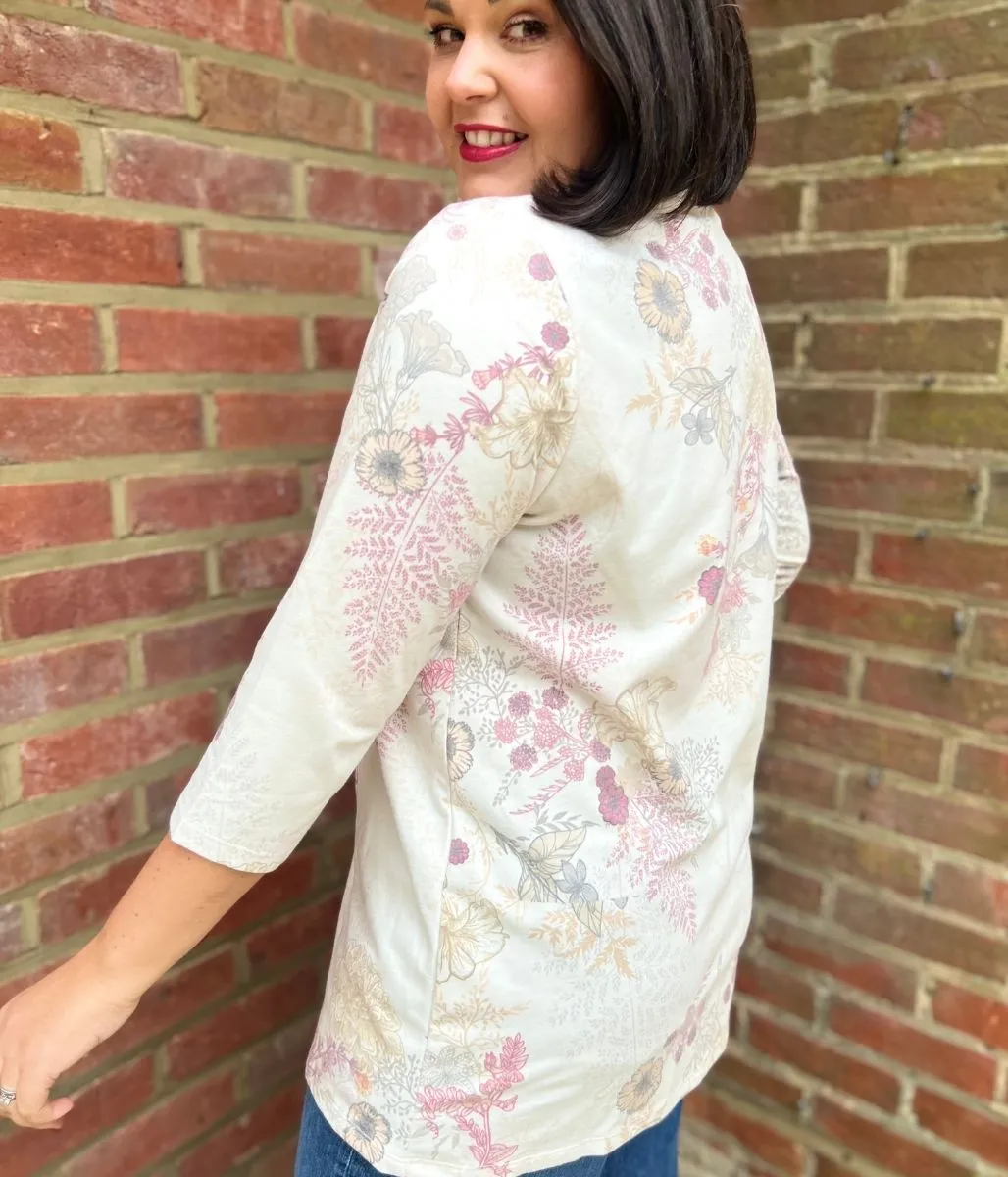 Ecru Floral Print Tunic Top