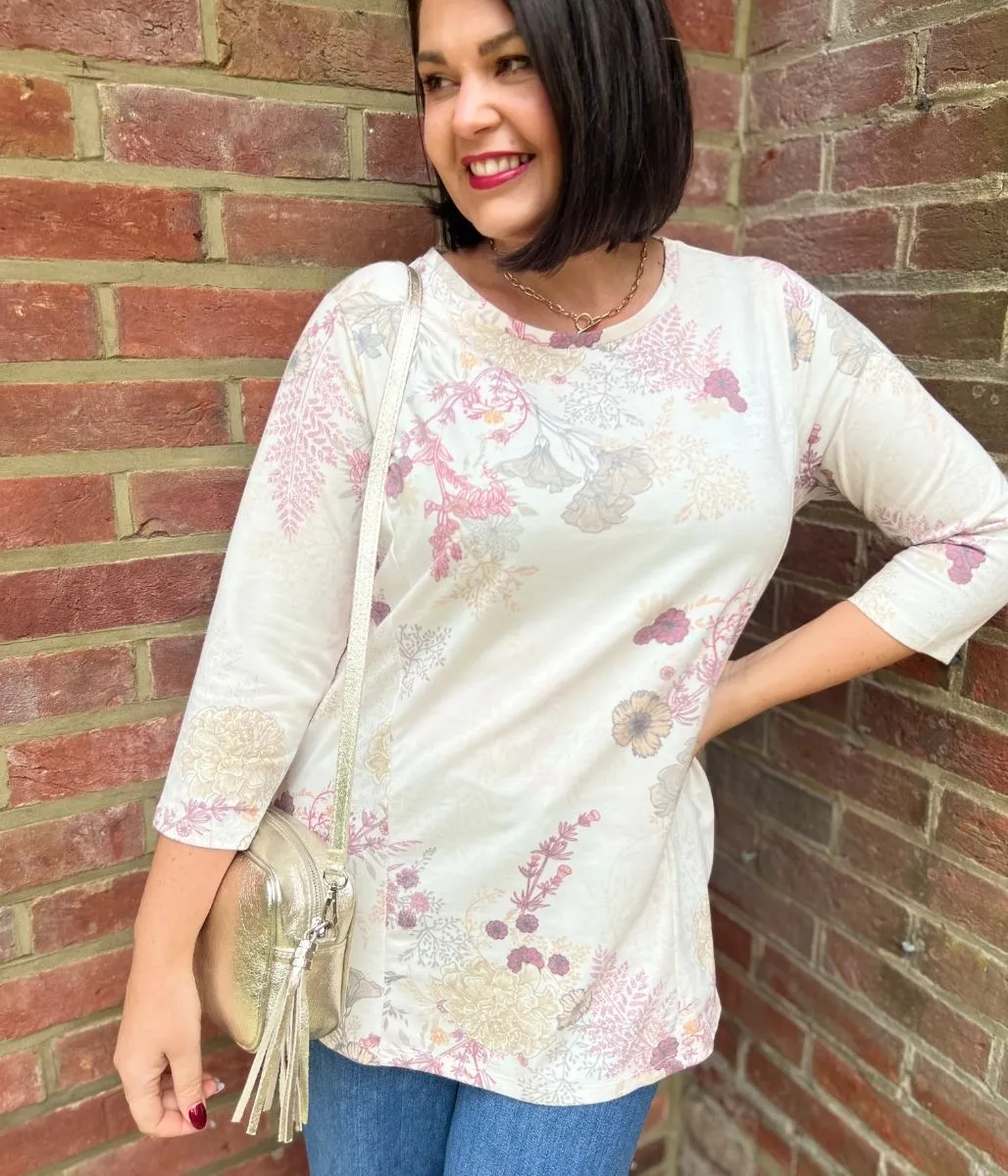 Ecru Floral Print Tunic Top