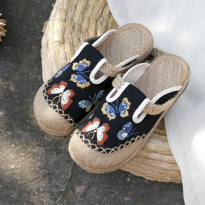 Ethnic fashion women's cloth shoes slippers  antique embroidered women's shoes one step on hand woven shoes