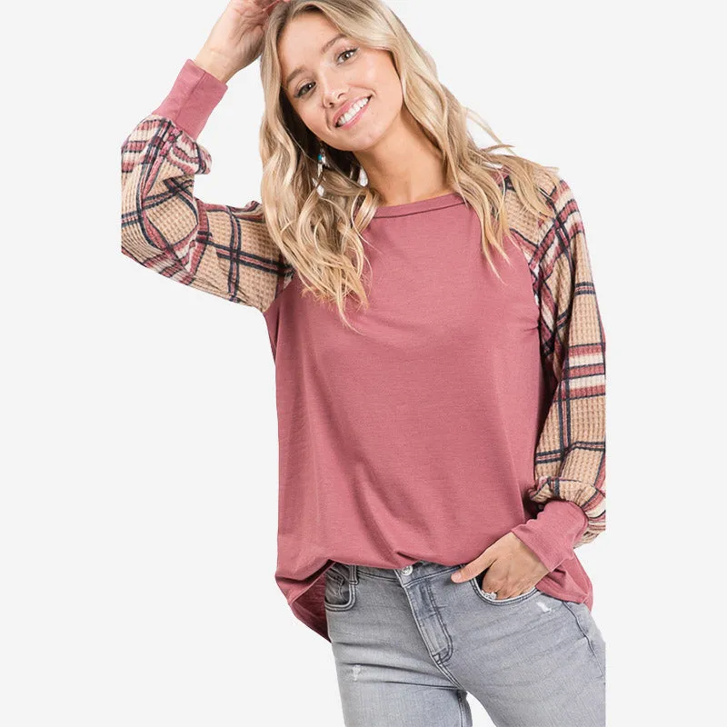 Eve Plaid Sleeve Top Mauve