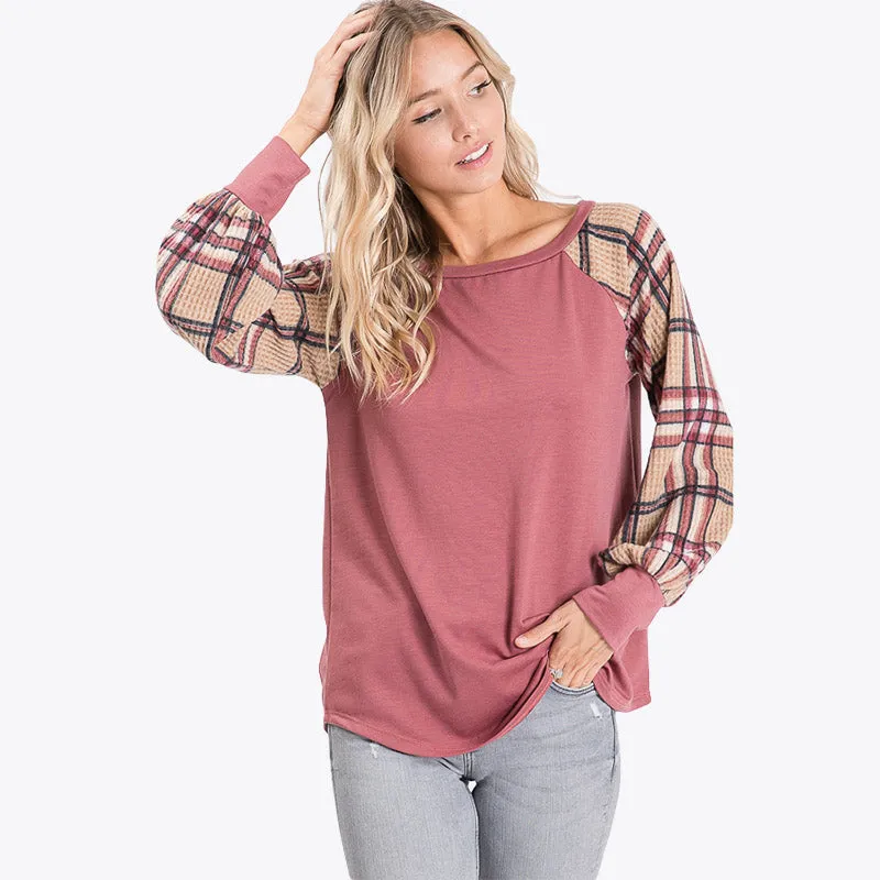 Eve Plaid Sleeve Top Mauve