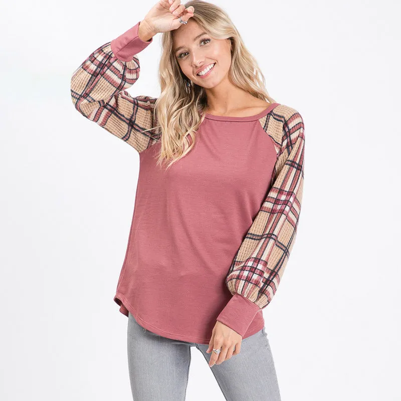 Eve Plaid Sleeve Top Mauve