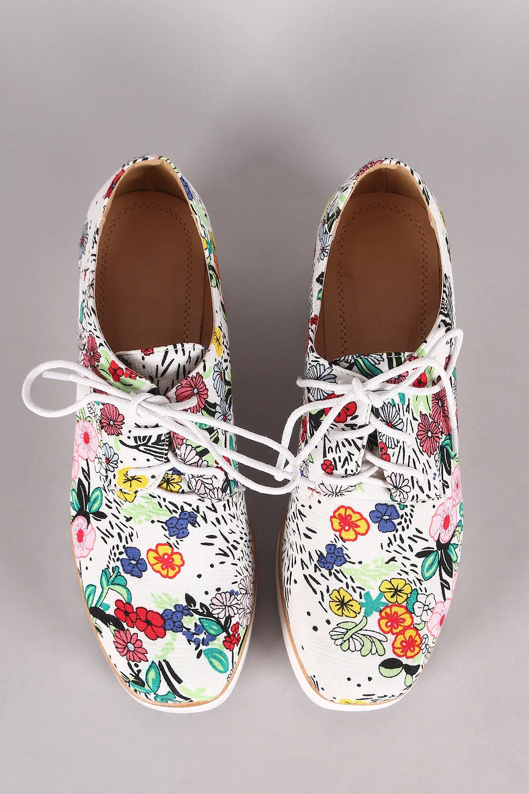 Floral Lug Sole Lace Up Oxford Platform Wedge