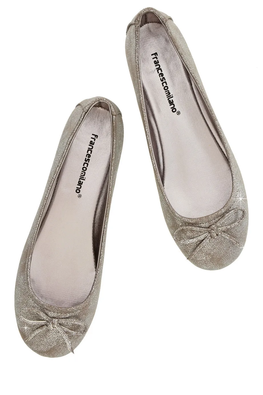 FRANCESCO MILANO SABINE Silver Crackled Ballerinas