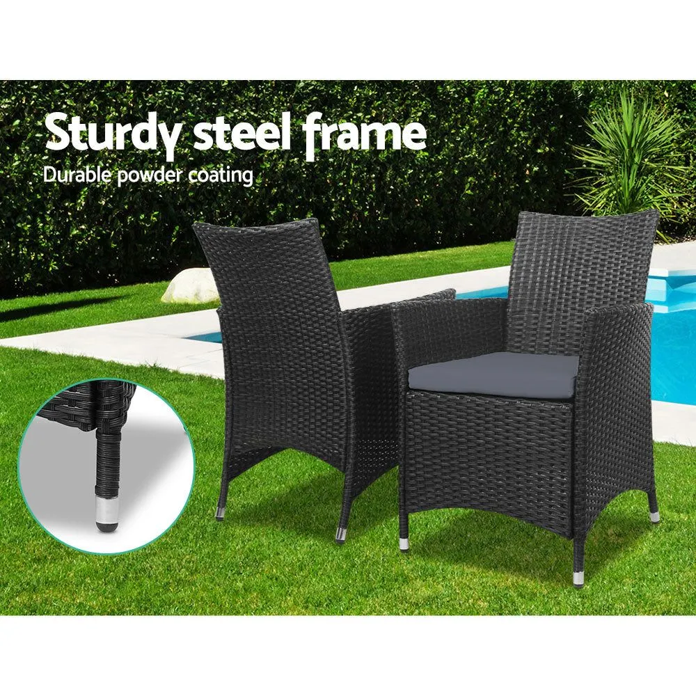 Gardeon Three Piece Bistro Wicker Outdoor Furniture Set Black