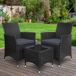 Gardeon Three Piece Bistro Wicker Outdoor Furniture Set Black