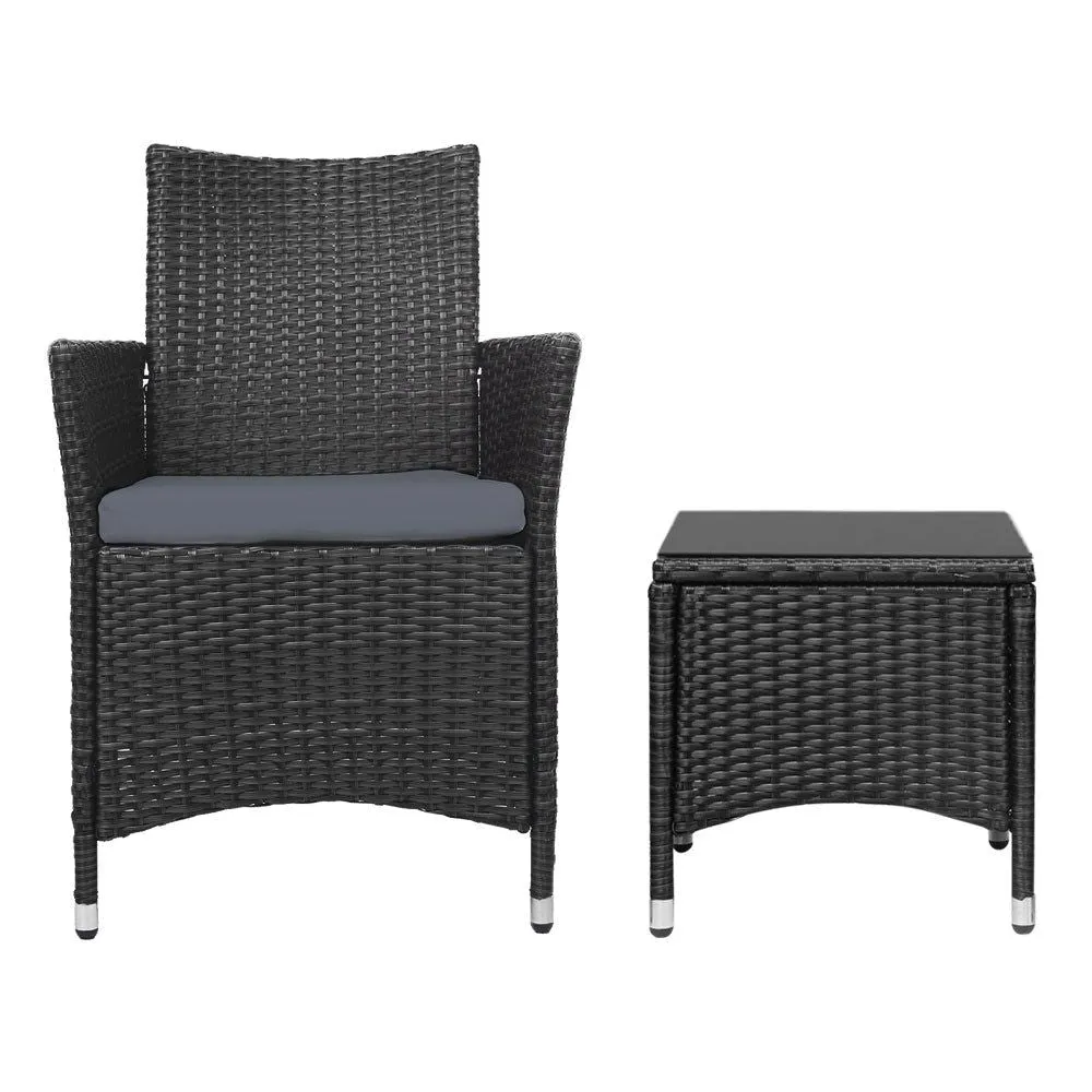 Gardeon Three Piece Bistro Wicker Outdoor Furniture Set Black