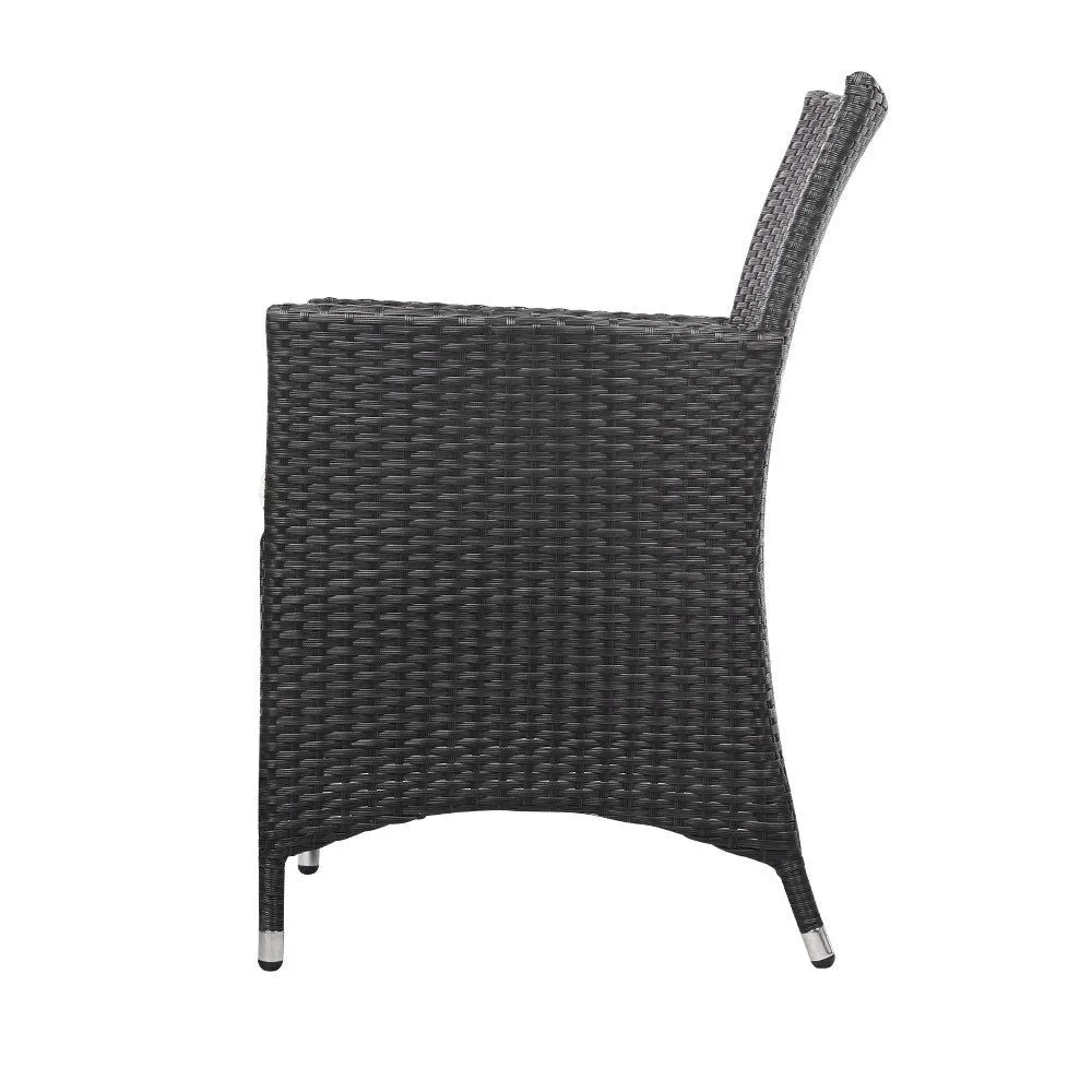 Gardeon Three Piece Bistro Wicker Outdoor Furniture Set Black