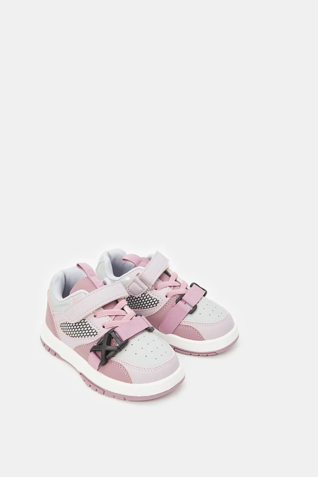 Girls Purple Velcro And Lace Up Sneaker