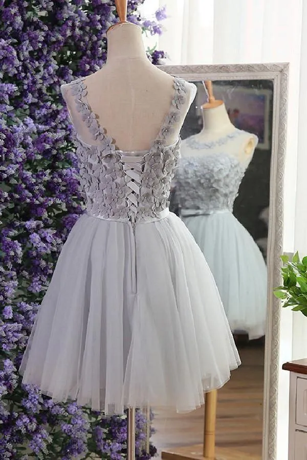 Grey Homecoming Dress Party Dress with Beading Appliques PG123