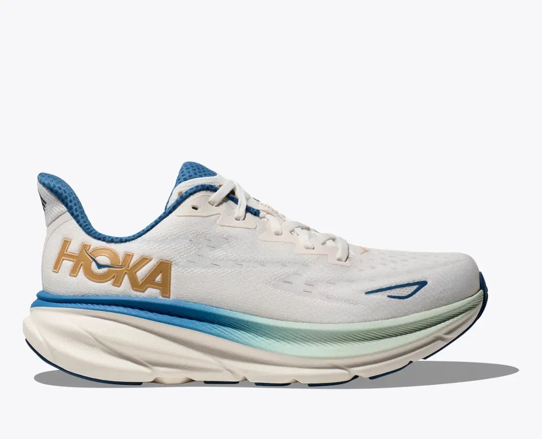 HOKA 男 Clifton 9 寬楦 路跑鞋 雙白色/金 HO1132210FTG