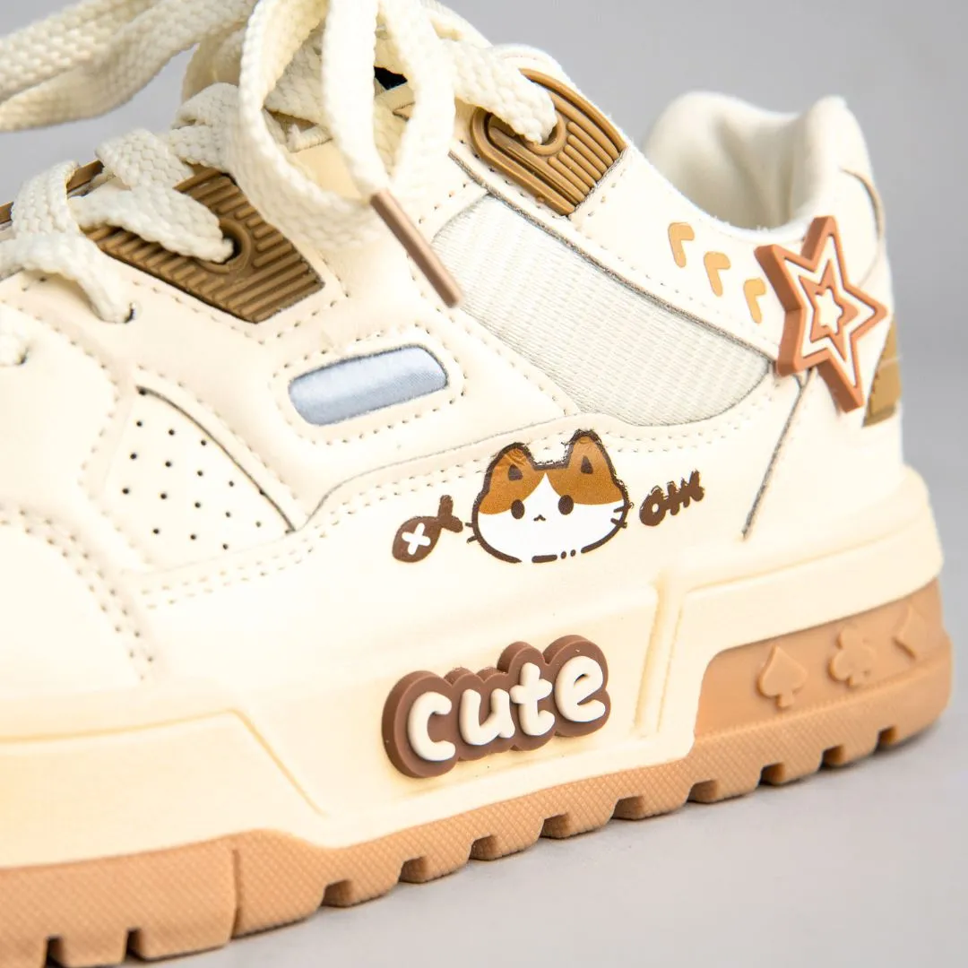 Kawaii Miao Cute Kitty Chunky White Shoes - Women's