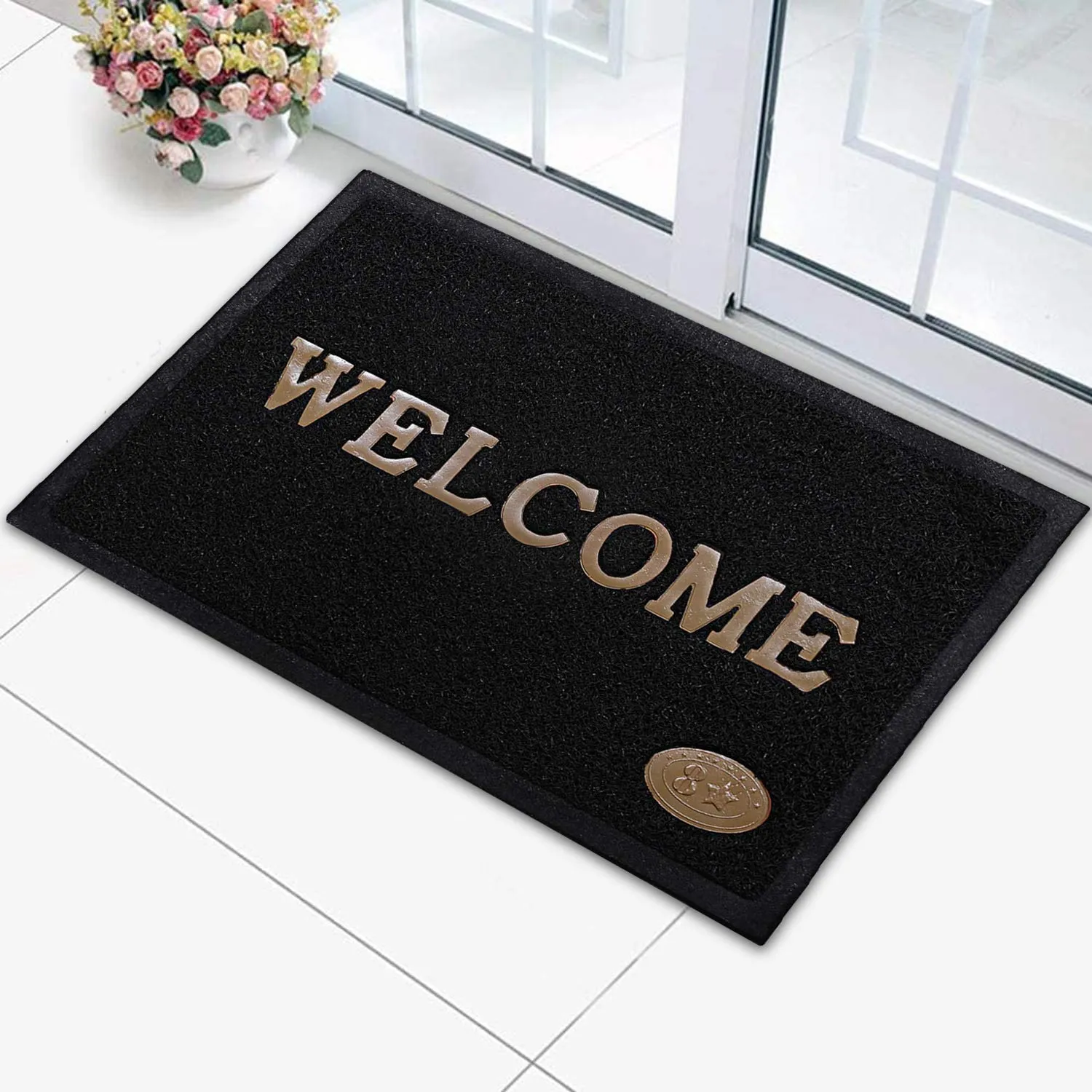 Kuber Industries Rubber Anti Slip Welcome Door Mat for Home Entrance, Office, Shop (Black)-Pack of 3-KUBMART15384, (Model: KUBMART015384)