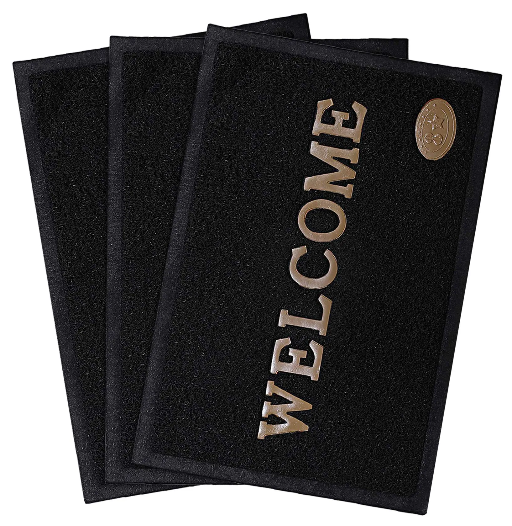 Kuber Industries Rubber Anti Slip Welcome Door Mat for Home Entrance, Office, Shop (Black)-Pack of 3-KUBMART15384, (Model: KUBMART015384)