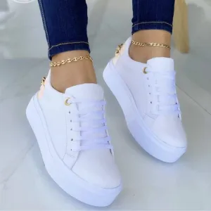 Large Size Women&#039;s Shoes New European And American Style Single Shoes Low-top Thick Slab Shoes Casual Women&#039;s Shoes White Shoes