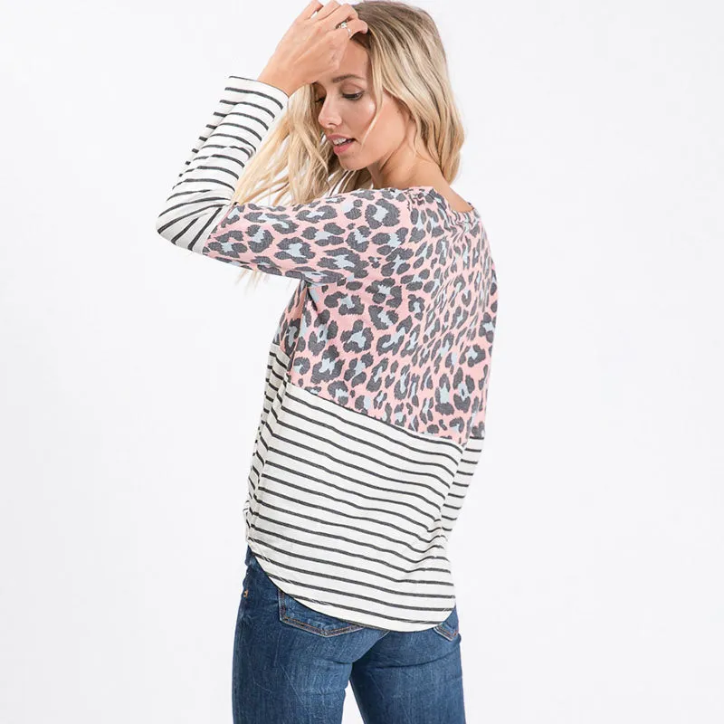 Leo Leopard Stripe Knot Top Blush