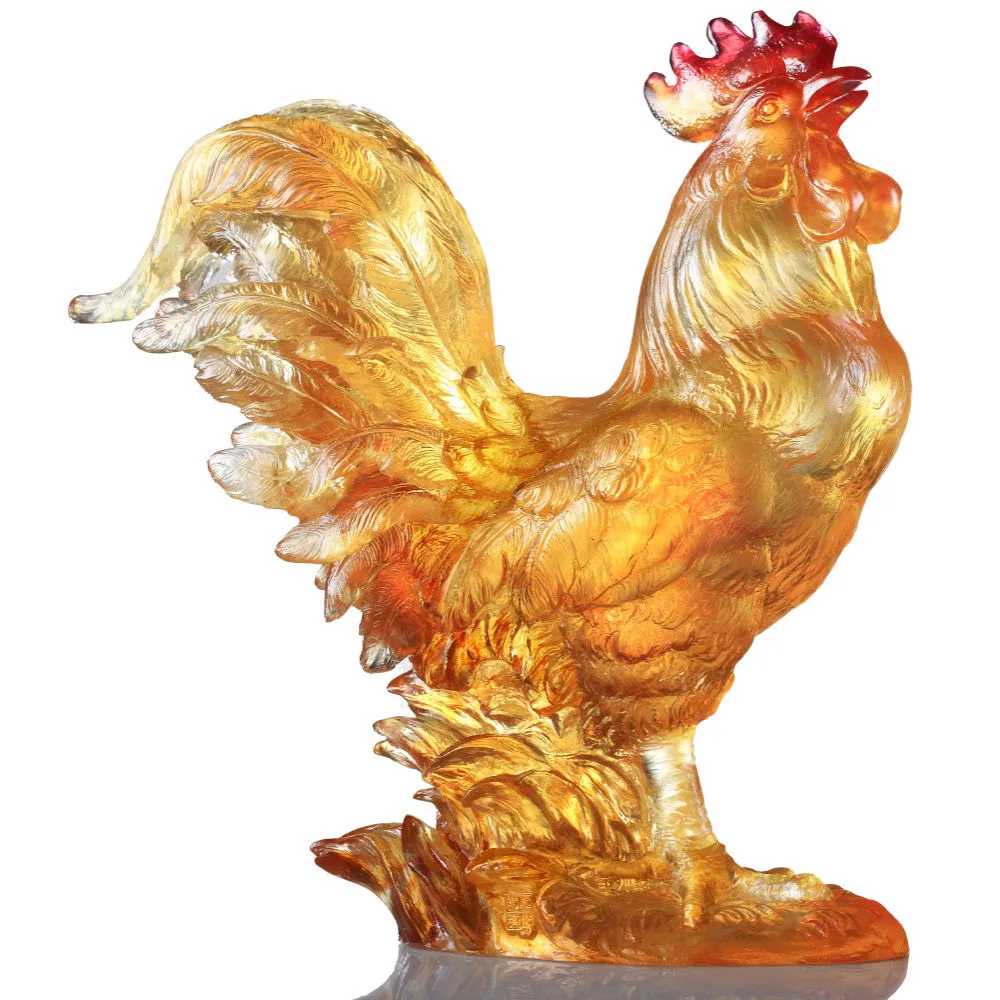 LIULI Crystal Art, Rooster Figurines & Sculptures, Harmonious Home (Love of Parents)