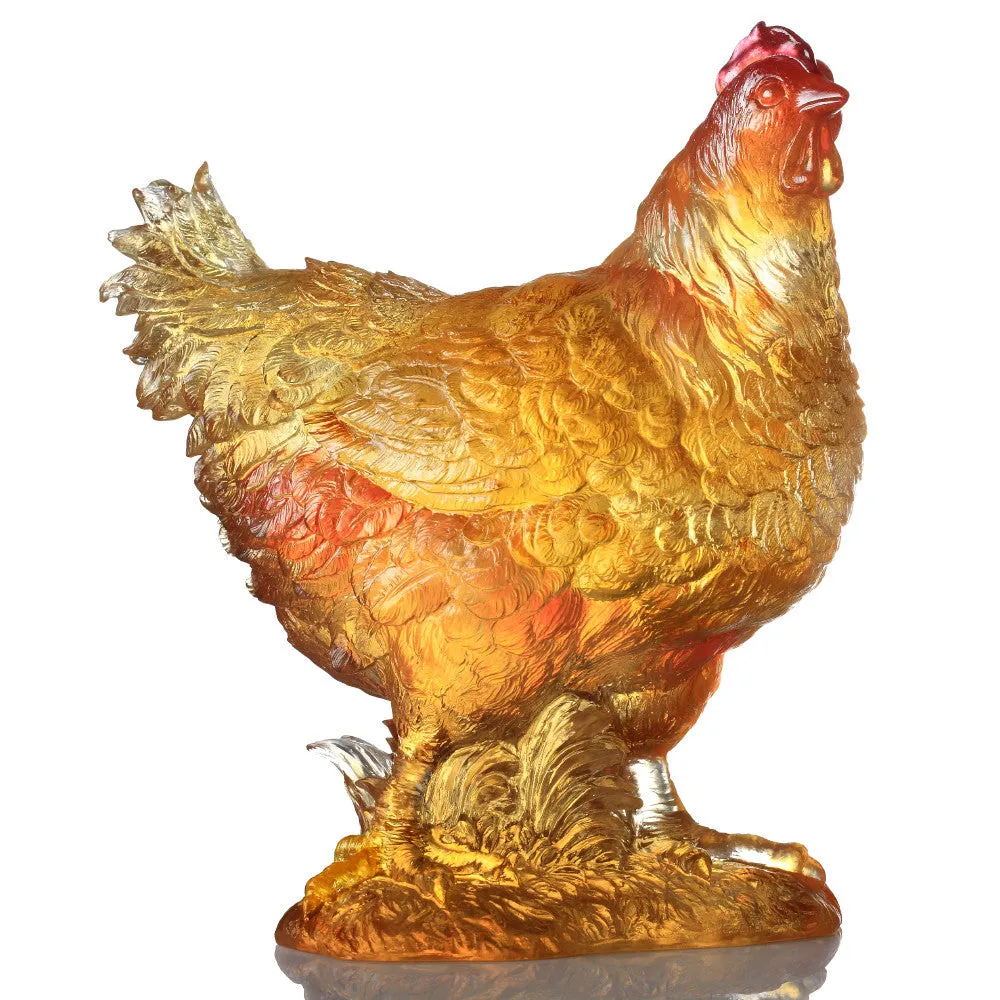 LIULI Crystal Art, Rooster Figurines & Sculptures, Harmonious Home (Love of Parents)