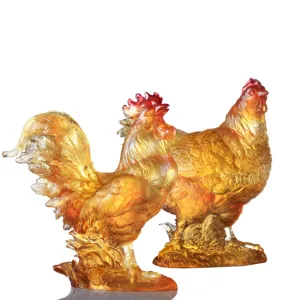 LIULI Crystal Art, Rooster Figurines & Sculptures, Harmonious Home (Love of Parents)