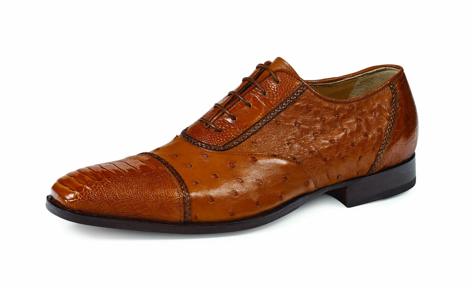 Mauri - 4813 Cognac Ostrich Leg and Body Dress Shoe