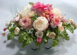 Memorial flowers in Fuchsia, Pink and white, Grave site spray