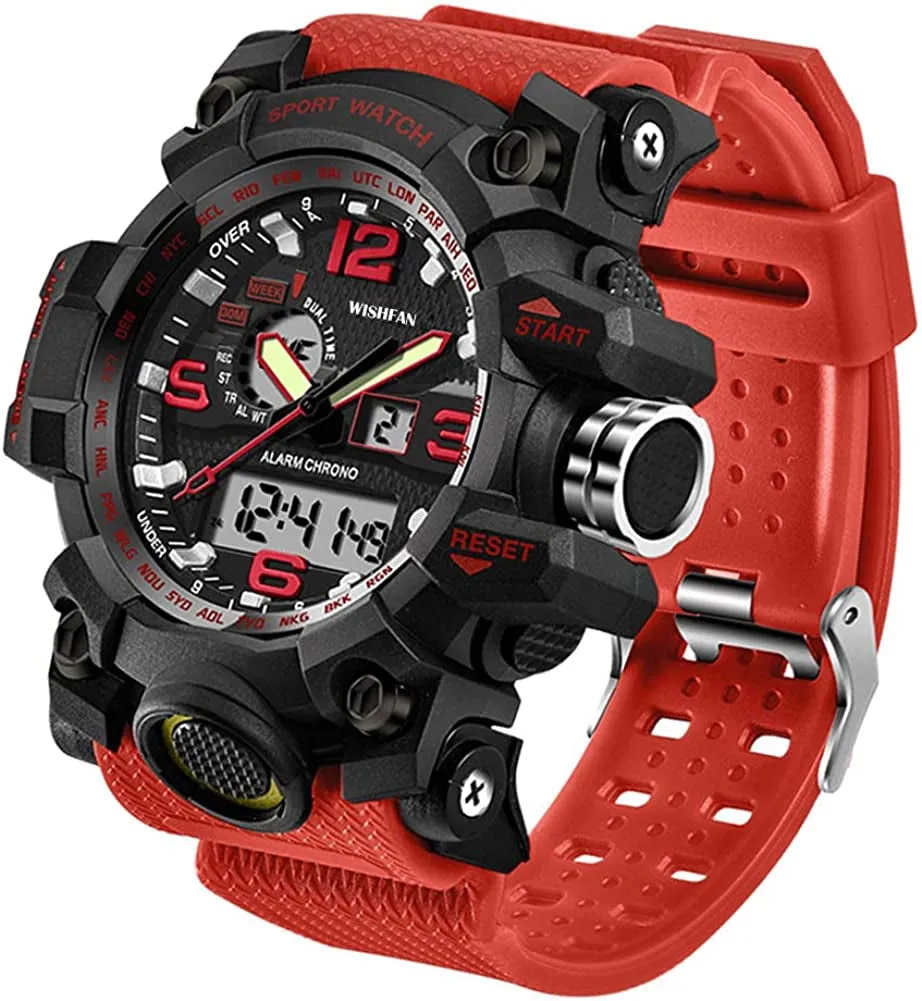 Men's Dual-Display Waterproof Sports Digital Watch with Alarm