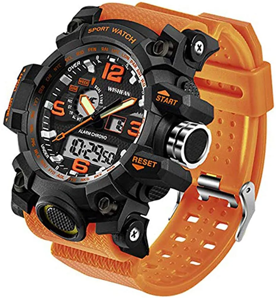 Men's Dual-Display Waterproof Sports Digital Watch with Alarm