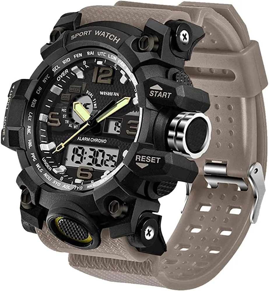 Men's Dual-Display Waterproof Sports Digital Watch with Alarm