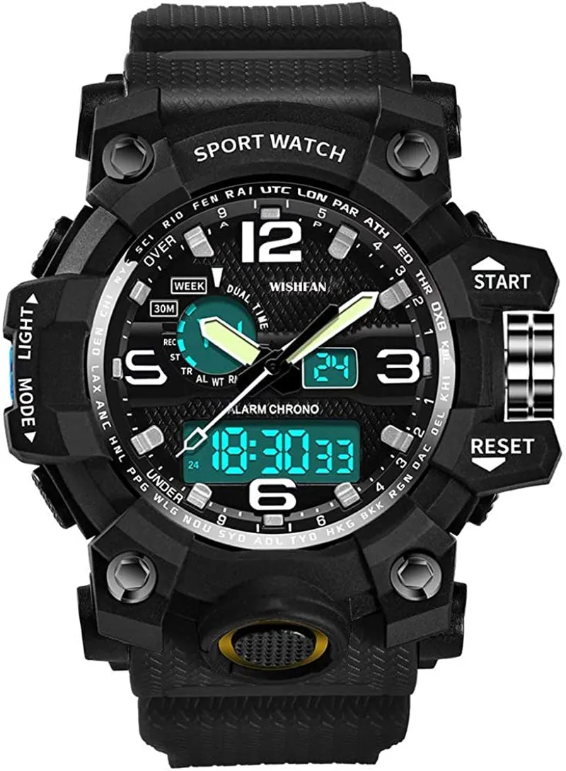 Men's Dual-Display Waterproof Sports Digital Watch with Alarm