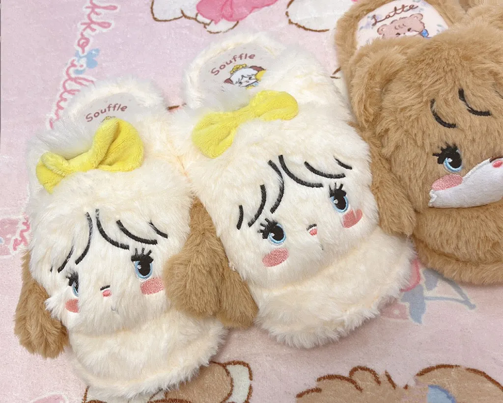 Mikko illustration Fluffy Big Head Fur Slippers Bear Latte Dog Souffie Kitten Mousse Rabbit Cammy